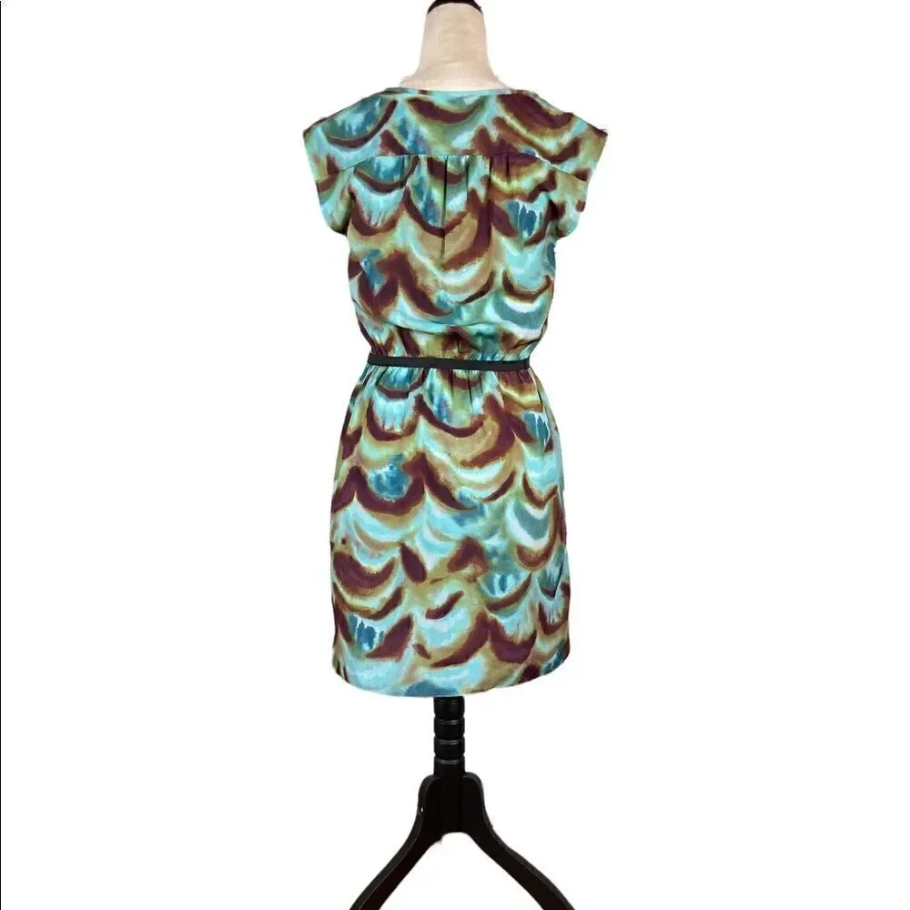 LOFT Green, Brown, & Deep Purple V-Neck Dress, Size 2‎